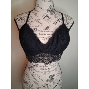 RW&CO Black Lace Longline Bralette V-Neck Adjustable Racerback Straps Womens